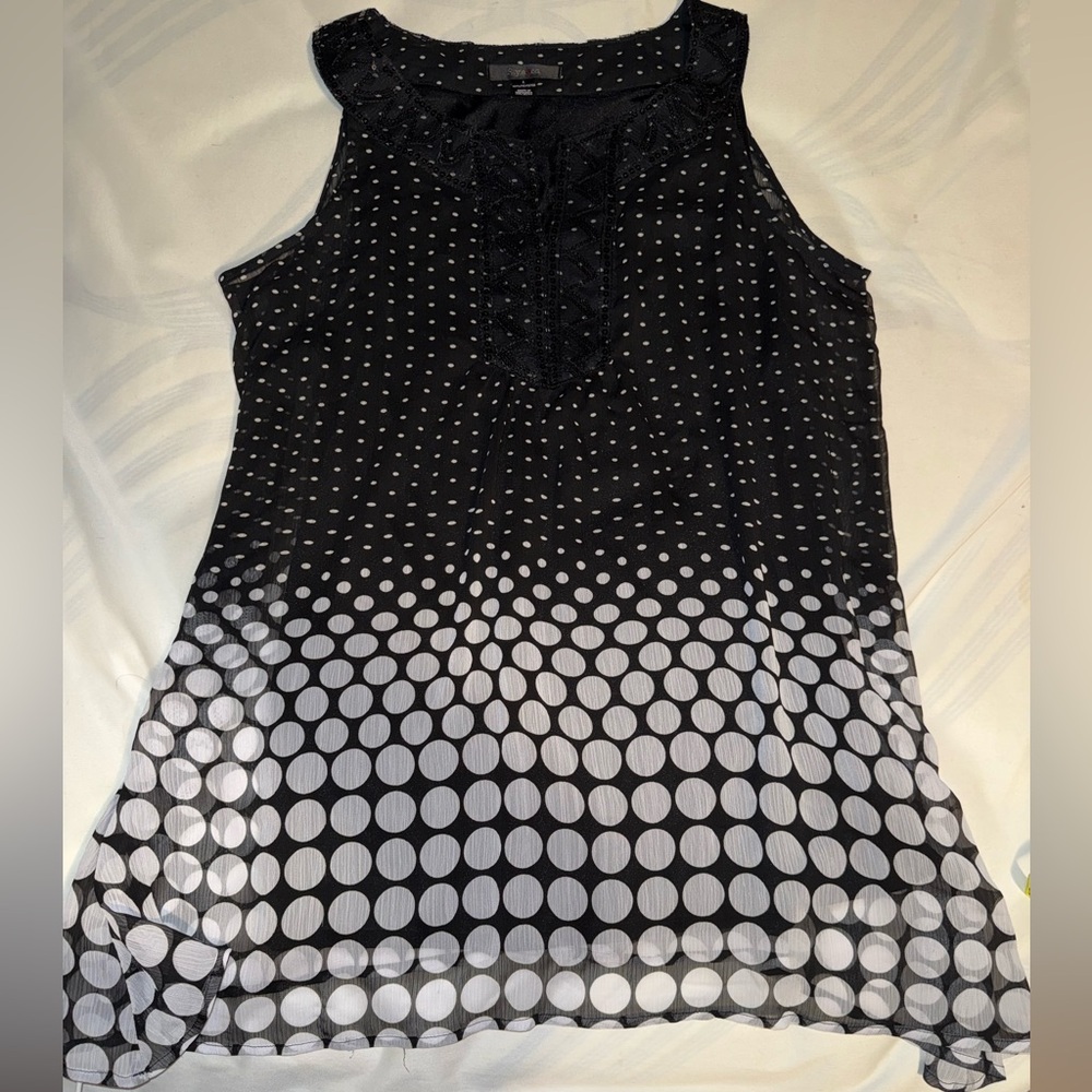 Style & Co. Black and White Ombré Polka Dot Lace-Trim Camisole